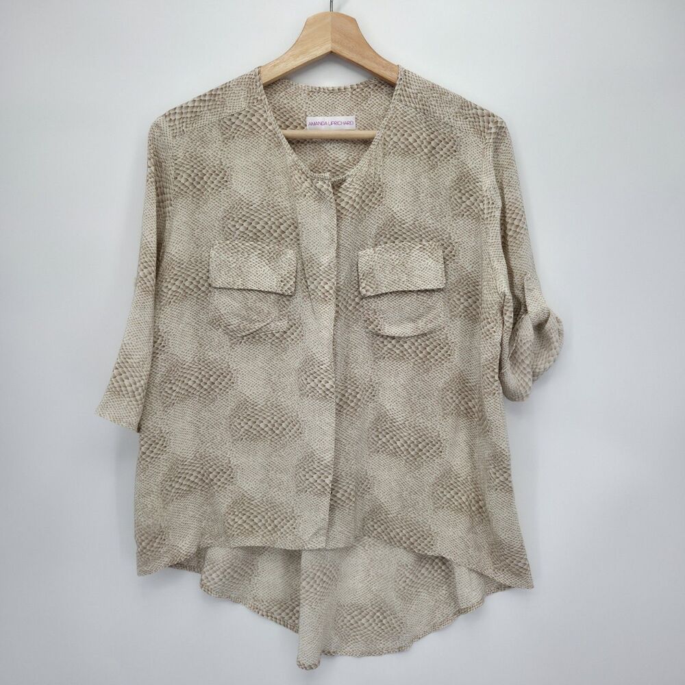 Amanda Uprichard Womens Morgan 100% Silk Blouse Hi Lo Snake Print Size Small